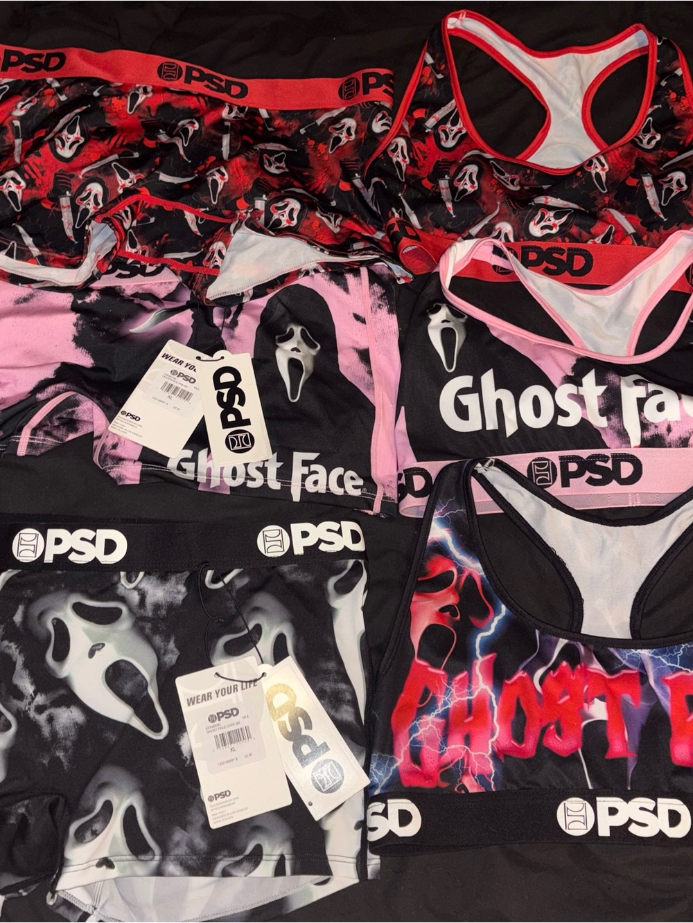 PSD Ghost Face XL Sets - Black, Pink & Red Accents NWT SCREAM plus extra bra